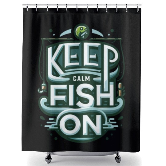 Relaxing 'Keep Calm and Fish On' Angler Design Shower Curtains
