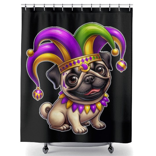 Mardi Gras Pug with Jester Hat Shower Curtains