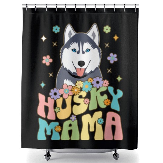 Groovy Siberian Husky Mom Female Dog Lover Shower Curtains