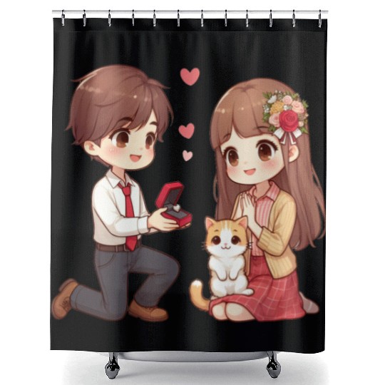A Man proposing beautiful girl on Valentine s day Shower Curtains