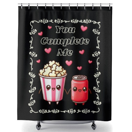You Complete Me a cute kawaii-style popcorn cola Shower Curtains