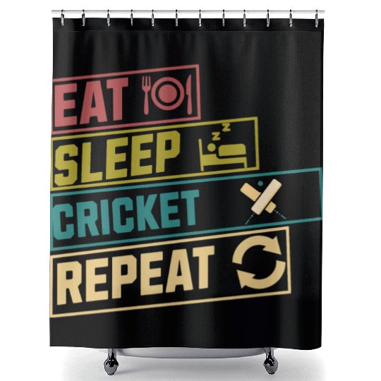 Eat sleep cricket repeat hobby Shower Curtains