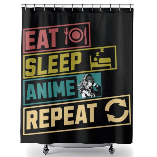 Eat sleep anime repeat hobby Shower Curtains