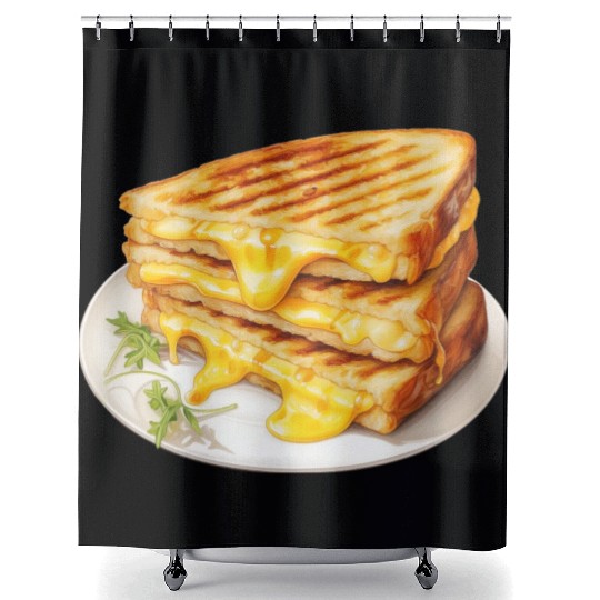 Plate of Grilled Cheese Sandwich Shower Curtains