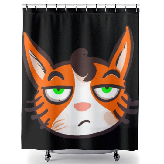 Orange Grumpy Cat Green Eyes Shower Curtains