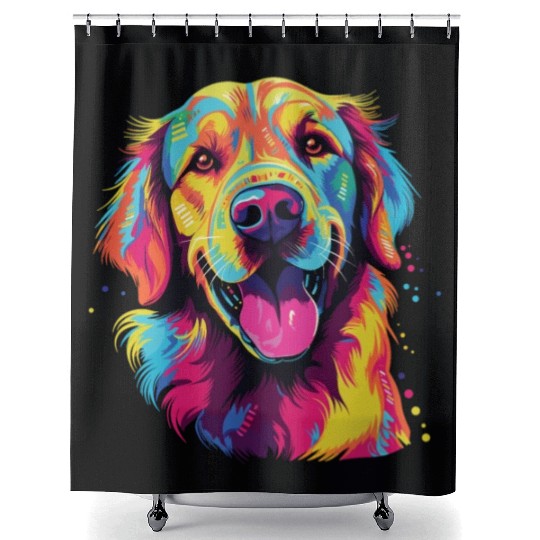 Watercolor Colorful Golden Retriever Shower Curtains