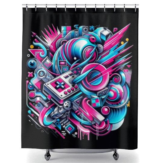 Neon Gamer's Paradise Shower Curtains