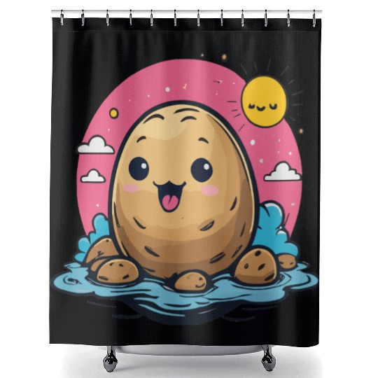 Kawaii Potato go to swimming Shower Curtains
