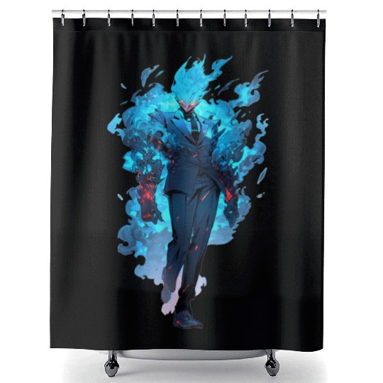 Blue Fire Demon Fantasy Anime Shounen Manga Otaku Shower Curtains