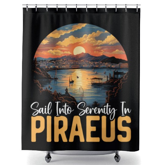 Piraeus Greece Travel Vacation Europe Greek Flag Shower Curtains