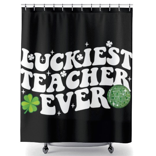 Luckiest Teacher Ever Disco Ball Shamrock Groovy Shower Curtains