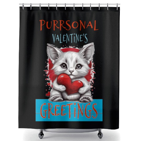 Purrsonal Valentine's Greetings Cute White Cat Shower Curtains