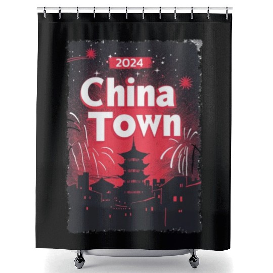 ChinaTown Ignites: Synthwave Red & Black Shiluette Shower Curtains