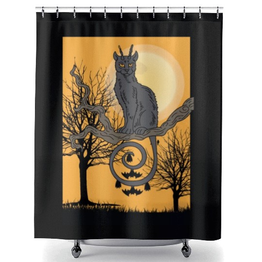 Cat Full Moon Cat Parent Gift Shower Curtains