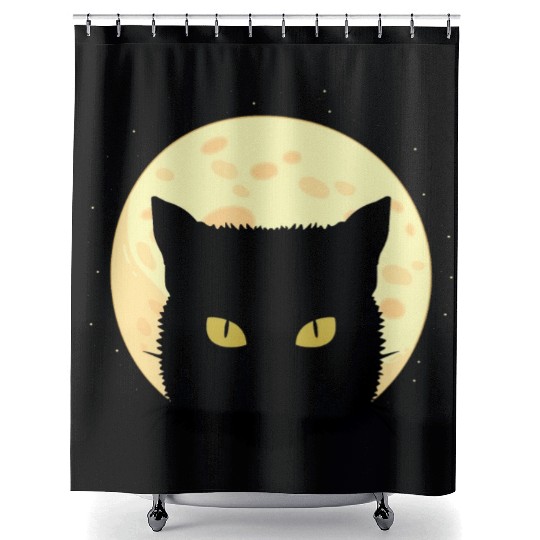 Cat Full Moon Cat Owner Gift Shower Curtains