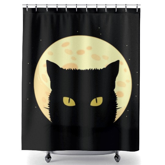 Cat Full Moon Cat Owner Gift Shower Curtains
