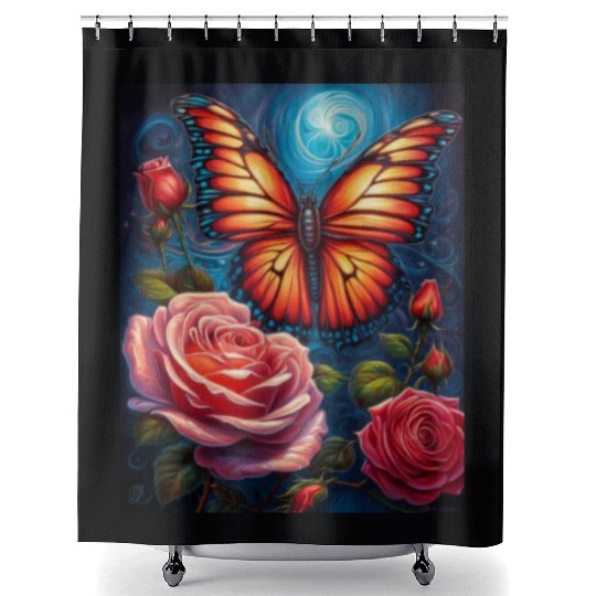 Emerald Monarch: A Delicate Embrace of Nature Shower Curtains