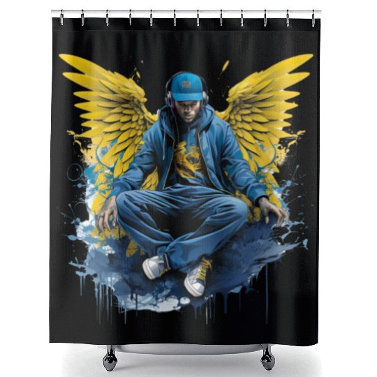 Urban Angel Wings DJ Graphic Stylish Streetwear Shower Curtains