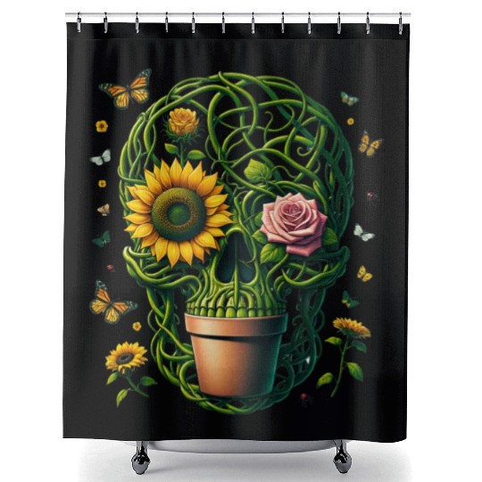 Garden Lover’s Floral Skull Shower Curtains Green Thumb