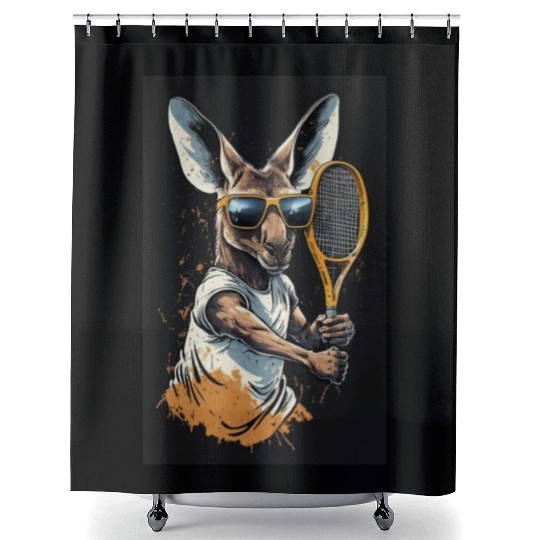 Kangaroo play tennis Shower Curtains