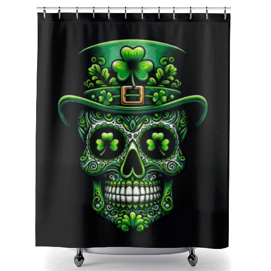 St Patricks Day Irish Sugar Skull Day Of Dead Shower Curtains