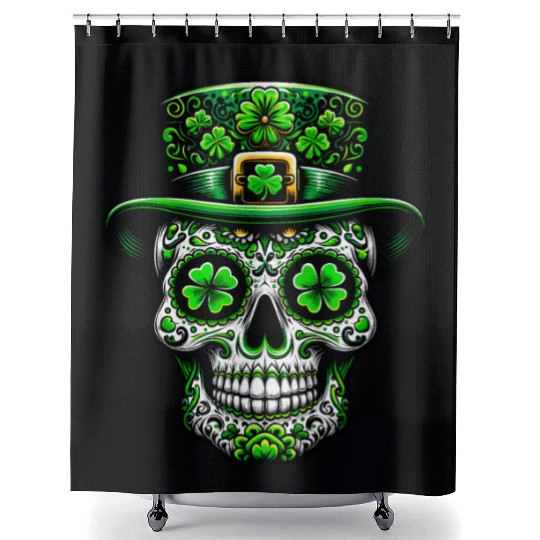 St Patricks Day Irish Sugar Skull Day Of Dead Shower Curtains