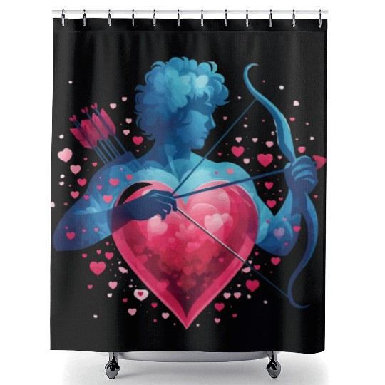 Valentine's Day: Cupid with a love arrow and heart Shower Curtains