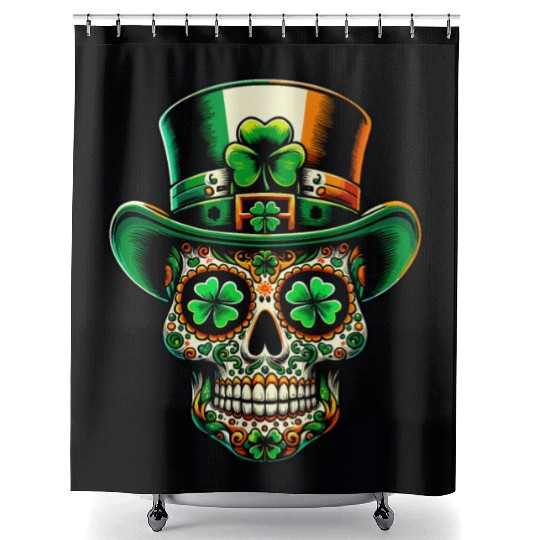 St Patricks Day Irish Sugar Skull Day Of Dead Shower Curtains