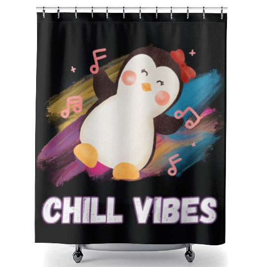 Joyful Penguin Harmony: Arctic Dance Delight Shower Curtains