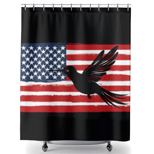 Hummingbird Us Flag Us American Flag Shower Curtains