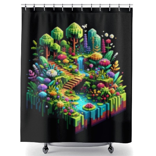 Voxel Enchanted Forest Shower Curtains