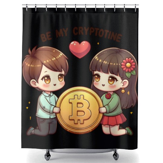 Be My Cryptotine: Adorable Bitcoin Couple Shower Curtains