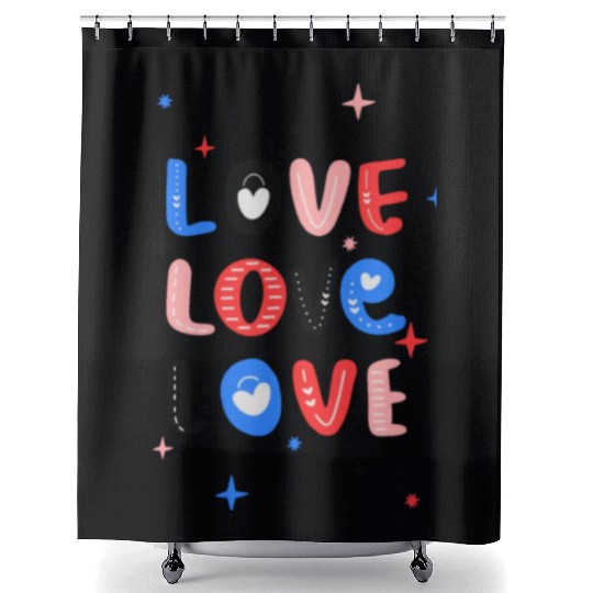 White Red Pink Light Blue Black Bold Valentine Shower Curtains