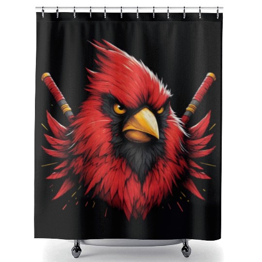 Red Northern Cardinal As Ninja Symbol Of Bravery Shower Curtains