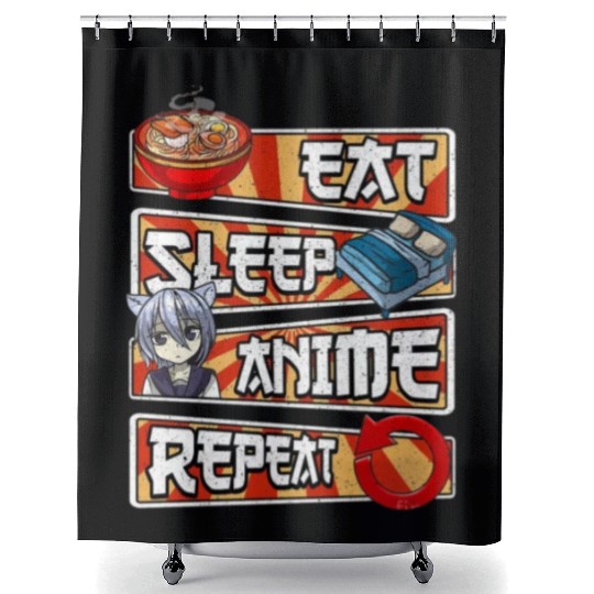 eat sleep anime repeat cute lovers obsessed Shower Curtains