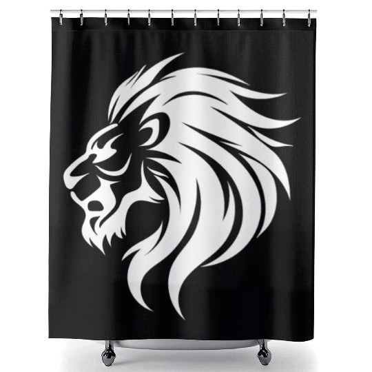Angry Lion Head Tattoo Style Waving Mane Shower Curtains
