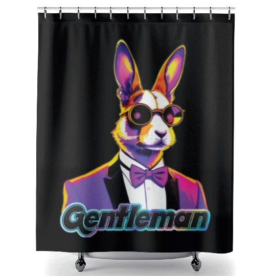 Pop Art Playboy Rabbit Gentleman Cyberpunk Bunny Shower Curtains