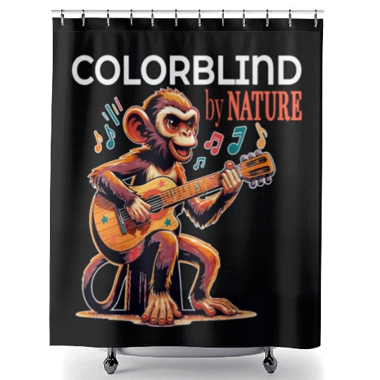 Colorblind by Nature, Melodic Monkey Strums Shower Curtains