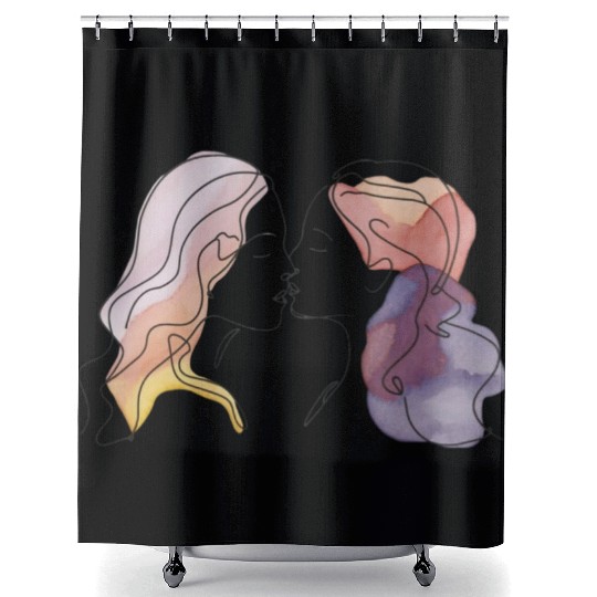 Lesbian Couple Simple Minimalistic Drawing Shower Curtains