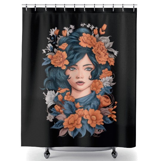 girl with flower Shower Curtains