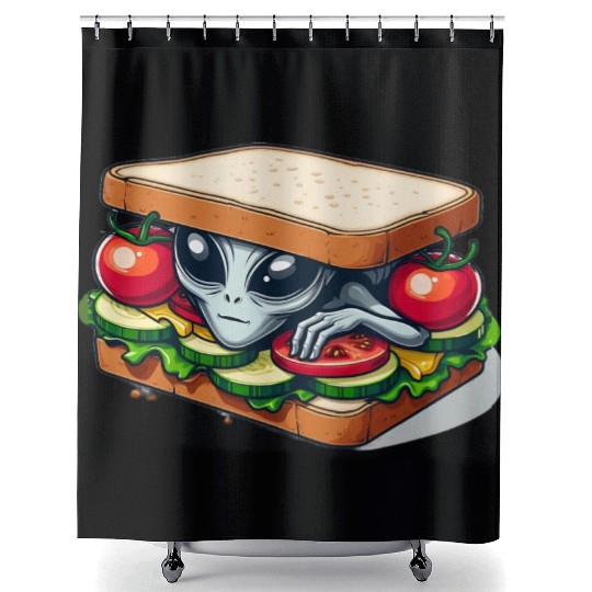 Alien Hiding in a Sandwich Shower Curtains