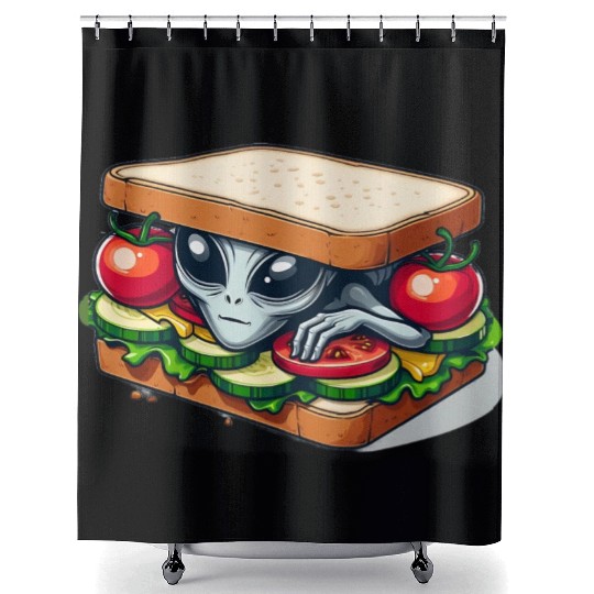 Alien Hiding in a Sandwich Shower Curtains
