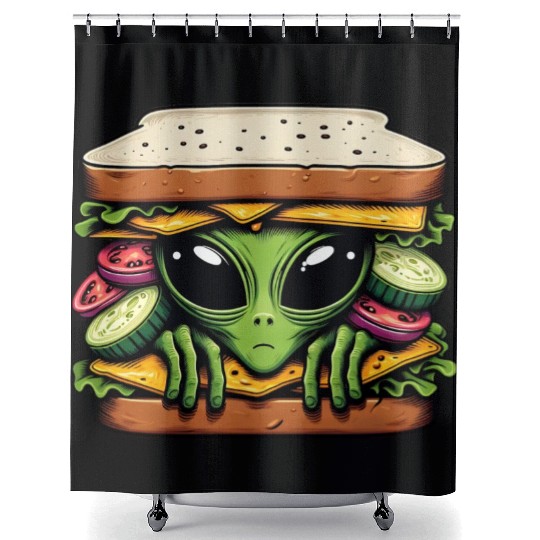 Alien Hiding in a Sandwich Shower Curtains