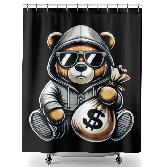 teddy bear holding a money bag Shower Curtains