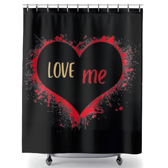 Red Yellow Illustrated Love Me Shower Curtains removebg