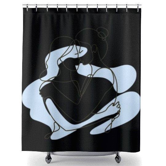 Abstract Line Art Lesbian Couple Shower Curtains
