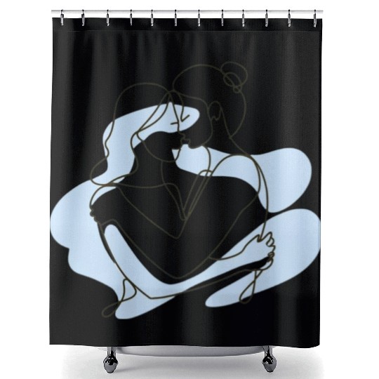 Abstract Line Art Lesbian Couple Shower Curtains
