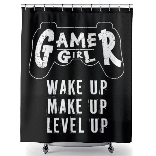 Gamer Girl Wake Up Make Up Level Up Shower Curtains