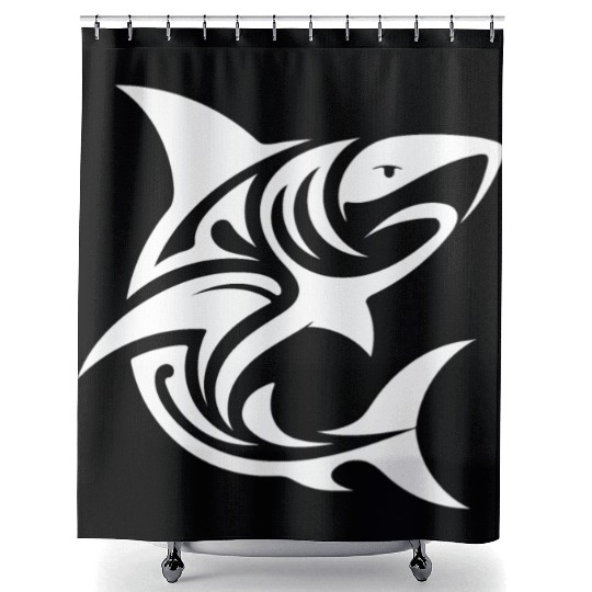 Tribal Tiger Shark Style Diver Fan Tattoo Shower Curtains