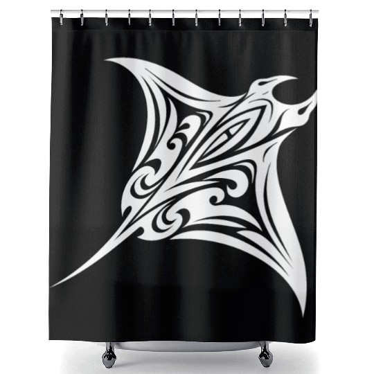 Tribal Manta Ray Style Diver Fan Tattoo Shower Curtains